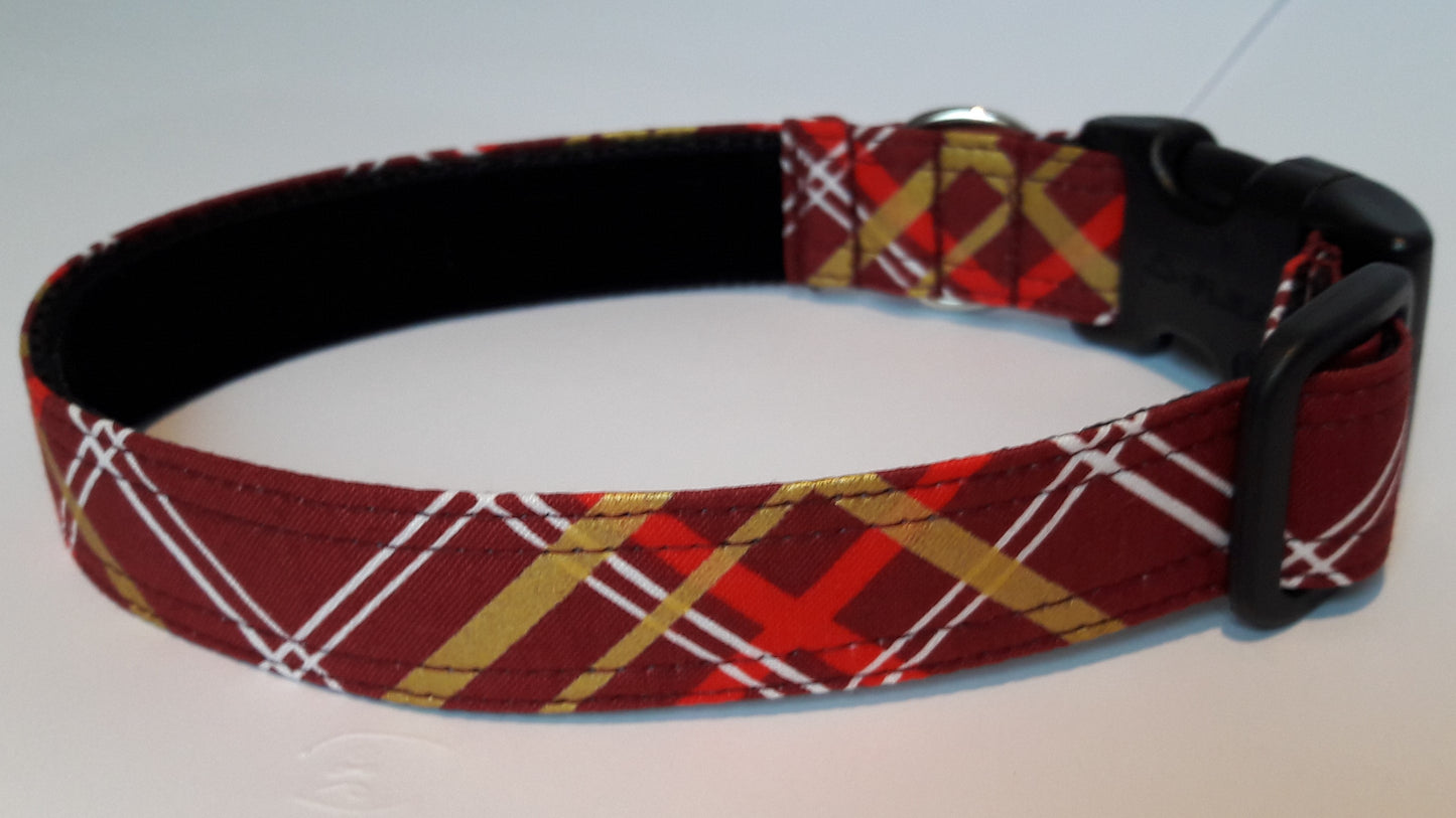 Burgundy & Gold Plaid Collar