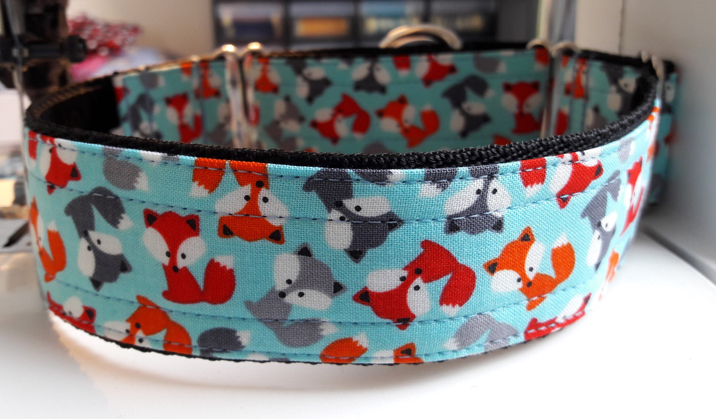 Turquoise Mini Foxes Martingale Collar