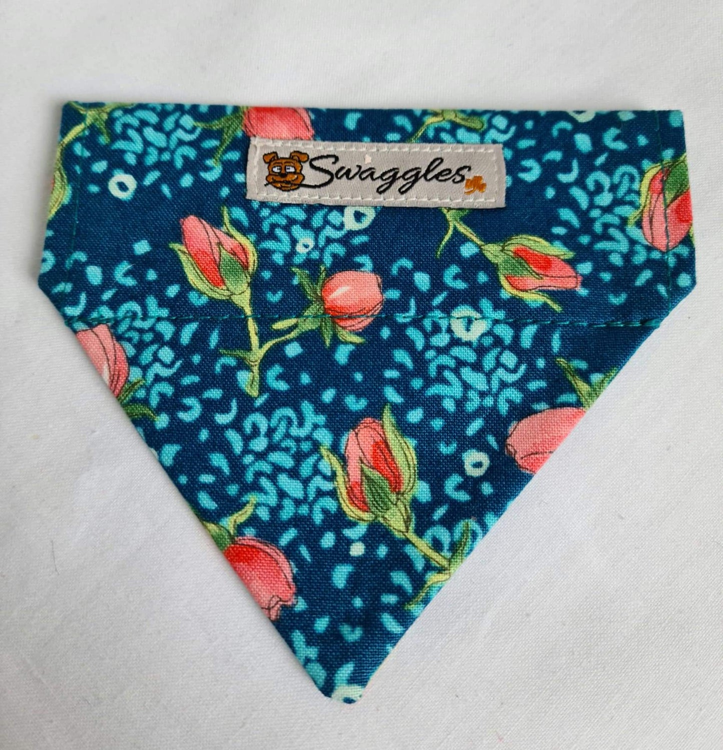Aqua & Pink Roses Bandana