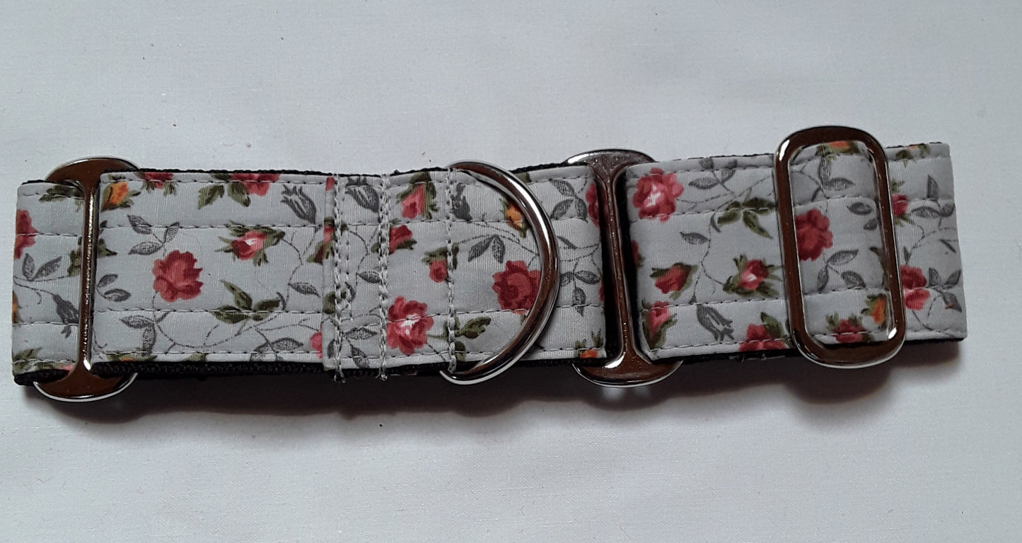 Vintage Grey Floral Martingale Collar (small)