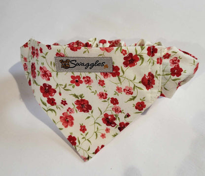 Cream & Red Roses Scrunchie Bandana(small)