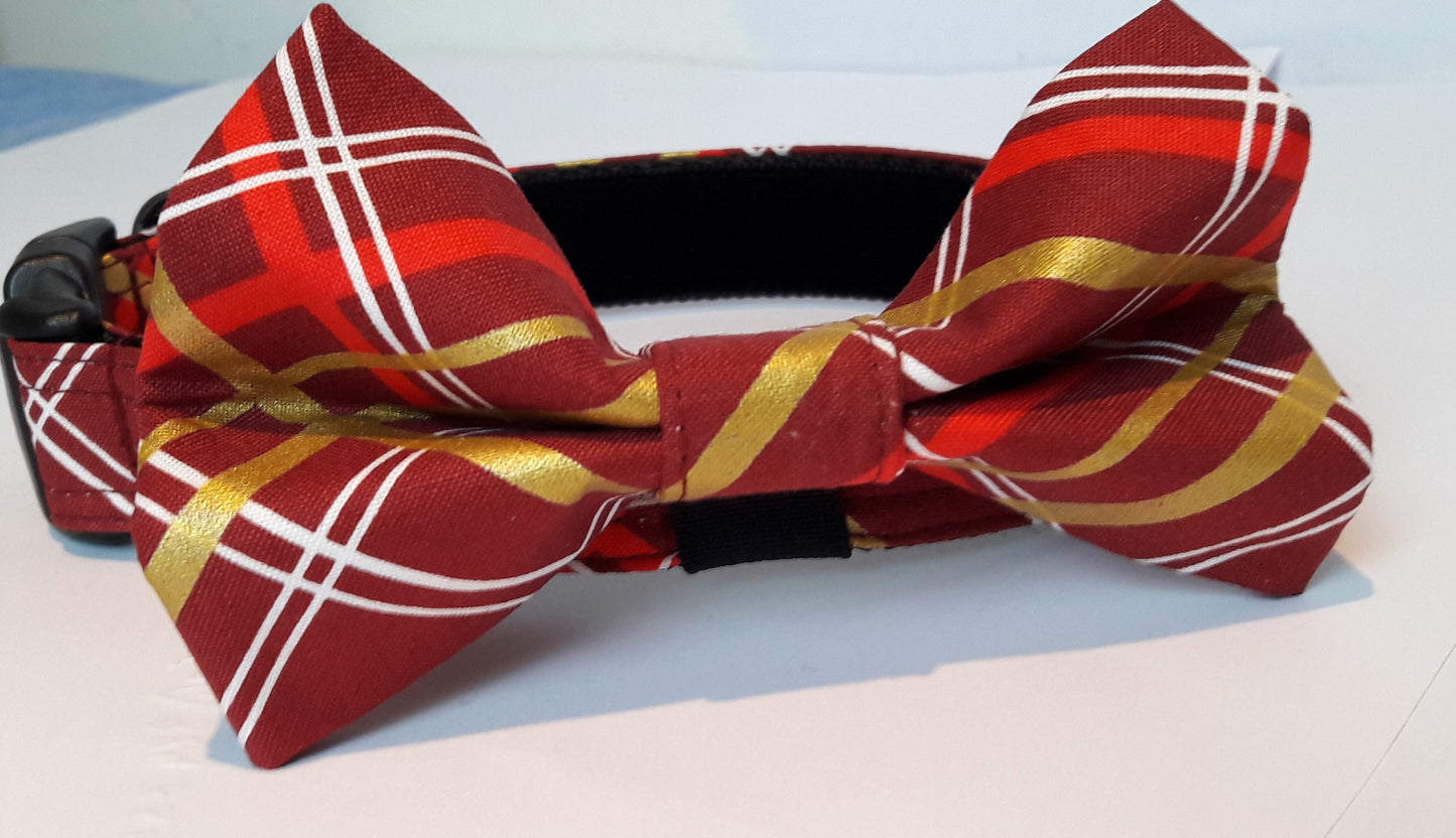 Burgundy & Gold Plaid Bow Tie