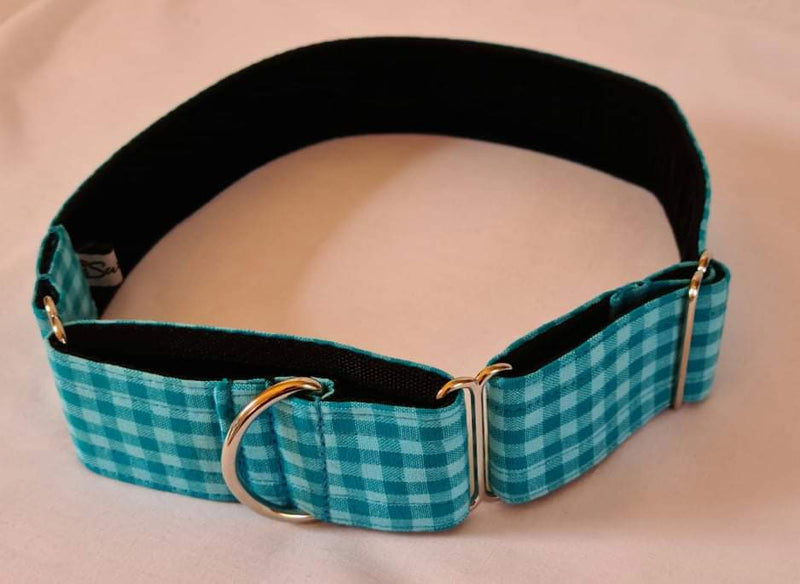 Turquoise Gingham Check Martingale Collar