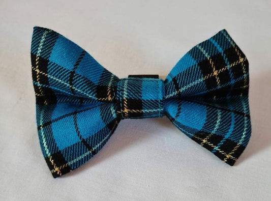 Turquoise & Gold Tartan Bow Tie