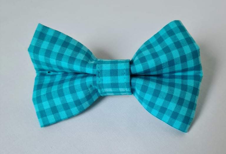 Turquoise Gingham Check Bow Tie