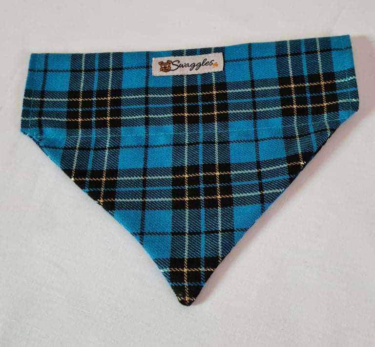 Turquoise & Gold Tartan Bandana
