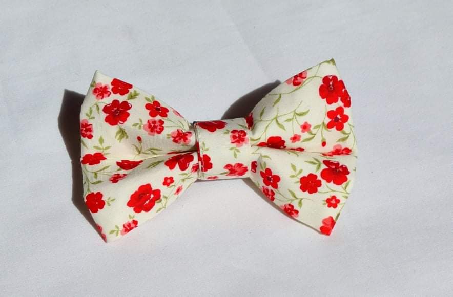 Cream & Red Rose Floral Bow Tie