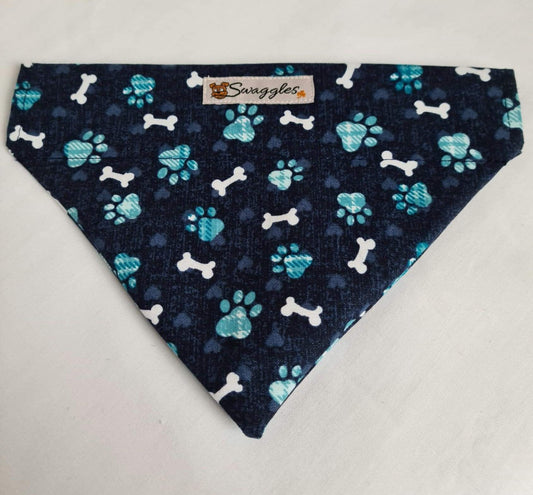 Navy & Turquoise Paws Bandana